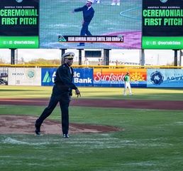 Submarine Group 2 Commander Throws First Pitch for Navy-Marine Corps Relief Society Night