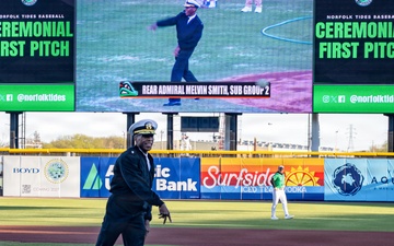 Submarine Group 2 Commander Throws First Pitch for Navy-Marine Corps Relief Society Night