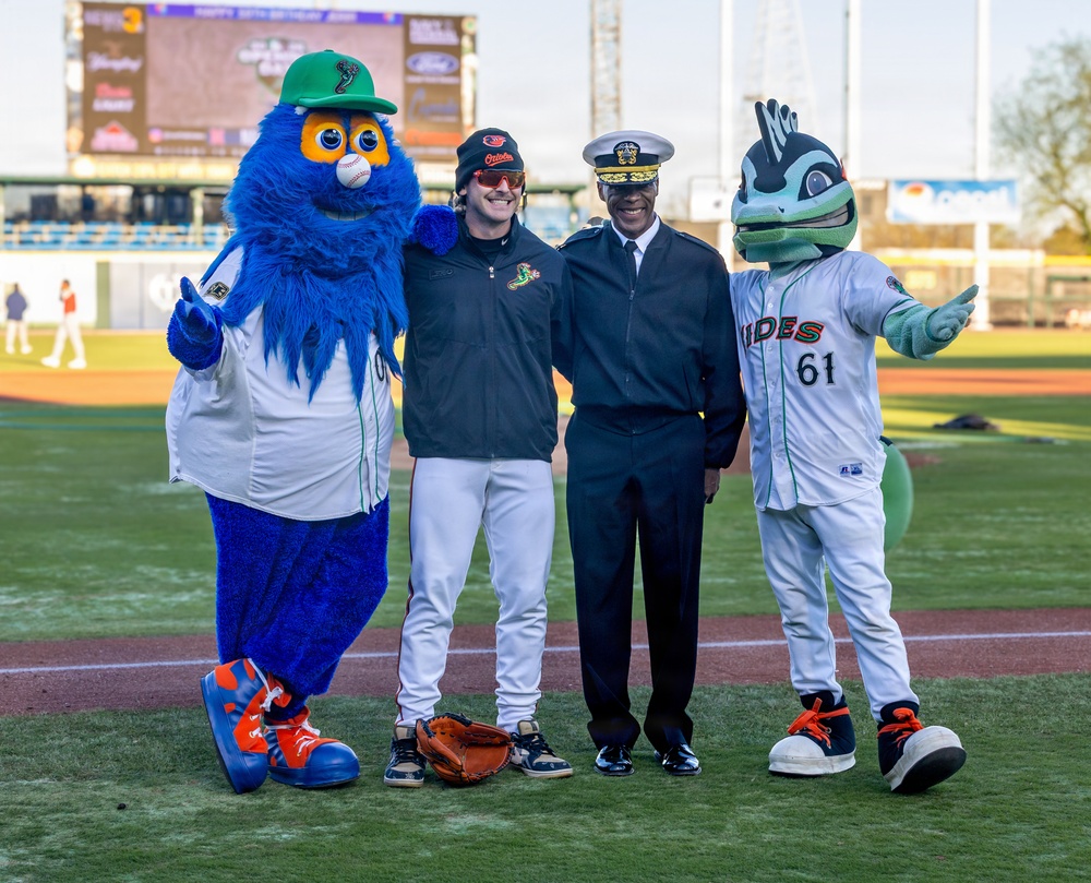 Submarine Group 2 Commander Throws First Pitch for Navy-Marine Corps Relief Society Night