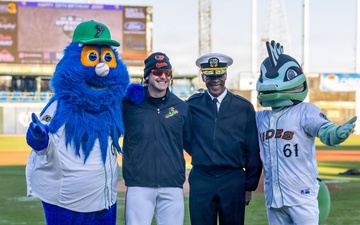 Submarine Group 2 Commander Throws First Pitch for Navy-Marine Corps Relief Society Night