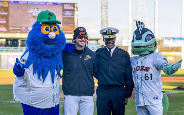 Submarine Group 2 Commander Throws First Pitch for Navy-Marine Corps Relief Society Night