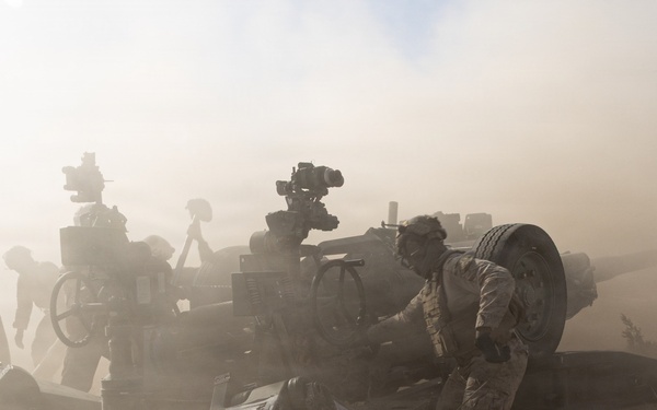 U.S. Marines conduct artillery displacement training