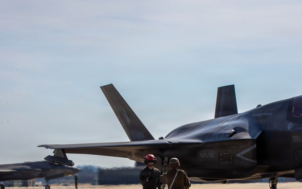 U.S. Marines refuel aircraft at forward arming, refueling point