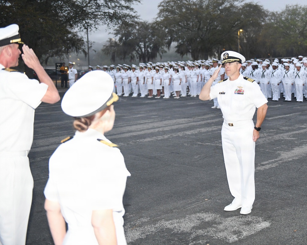 NMRTC Jacksonville and EMF-M conducts a staff dress white uniform inspection at Naval Hospital Jacksonville