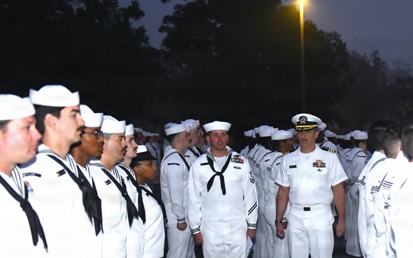NMRTC Jacksonville and EMF-M conducts a staff dress white uniform inspection at Naval Hospital Jacksonville