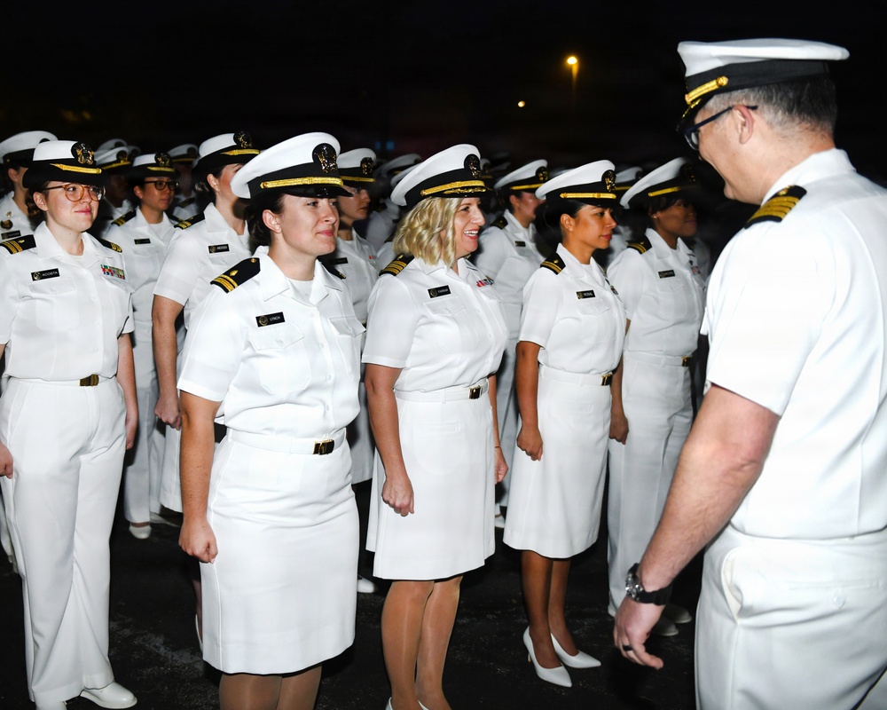 NMRTC Jacksonville and EMF-M conducts a staff dress white uniform inspection at Naval Hospital Jacksonville