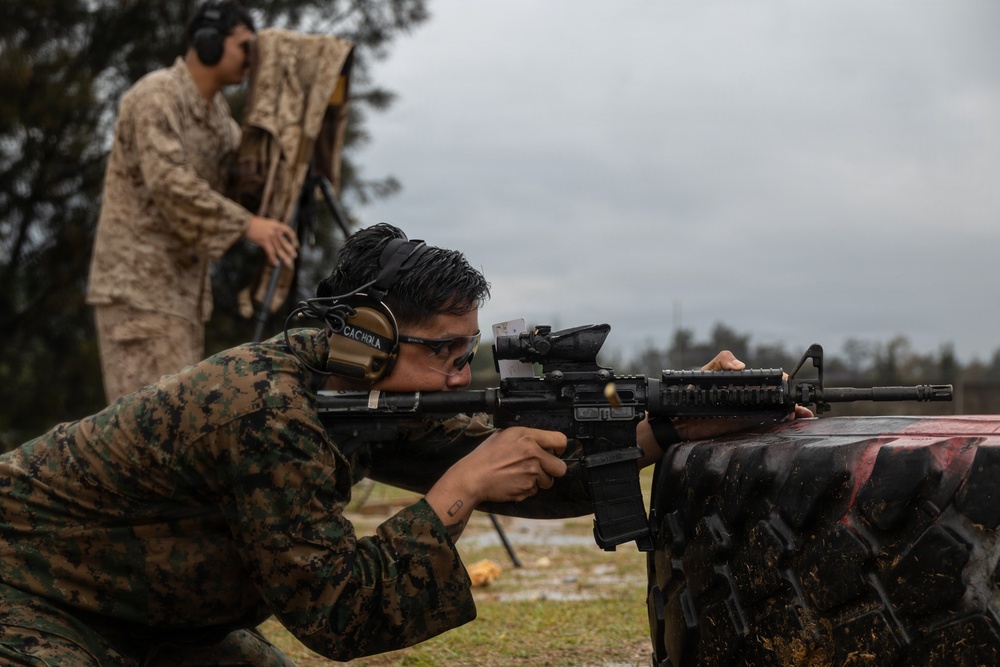 U.S. Marines compete in the Okinawa Intramural Marksmanship Competition at Camp Hansen
