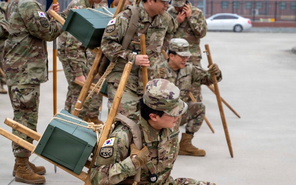 The Korean Service Corps (KSC) Battalion commemorated its 75th anniversary with an A-frame ruck march at Camp Humphreys on Mar. 26, honoring the tool's historical significance.