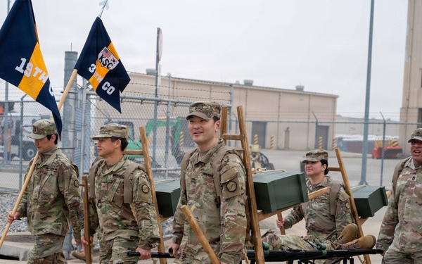 The Korean Service Corps (KSC) Battalion commemorated its 75th anniversary with an A-frame ruck march at Camp Humphreys on Mar. 26, honoring the tool's historical significance.