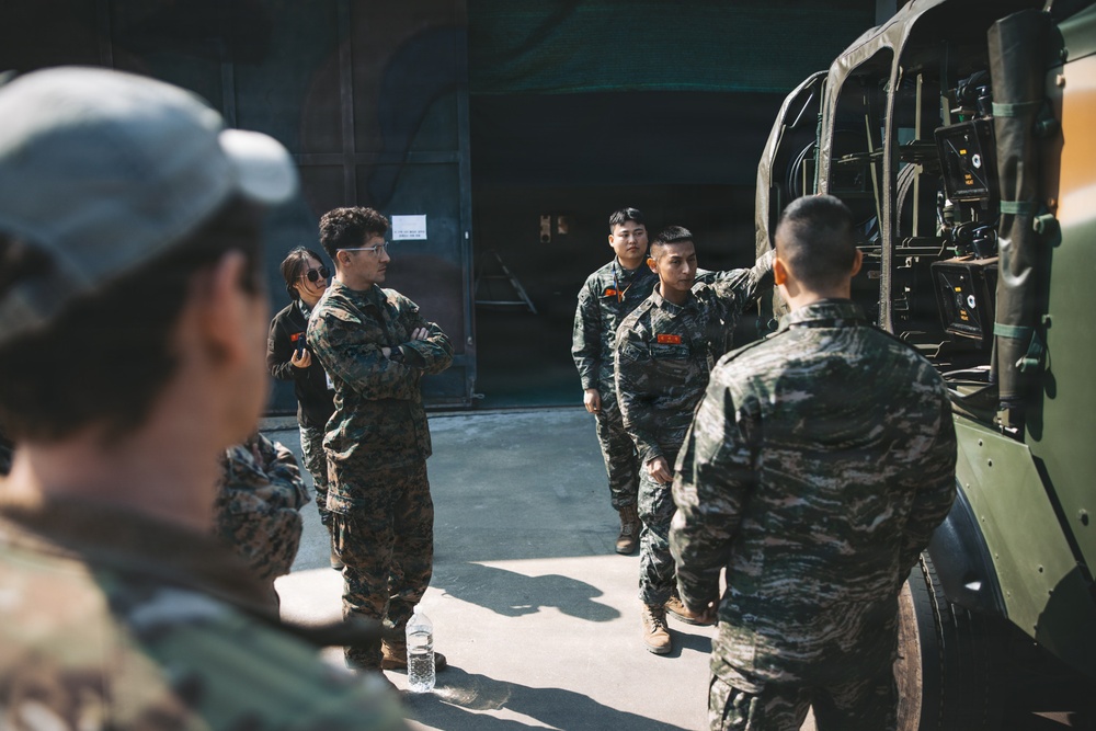 5th Air Naval Gunfire Liaison Company Marines, Republic of Korea service members conduct communications setup and weapons familiarization during Freedom Shield 26