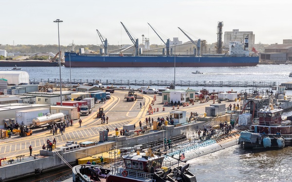 Norfolk Naval Shipyard Undocks USS John Warner