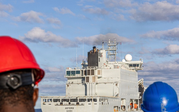 USS Fitzgerald conducts a replenishment-at-sea with MV Asterix during Kakadu 2026