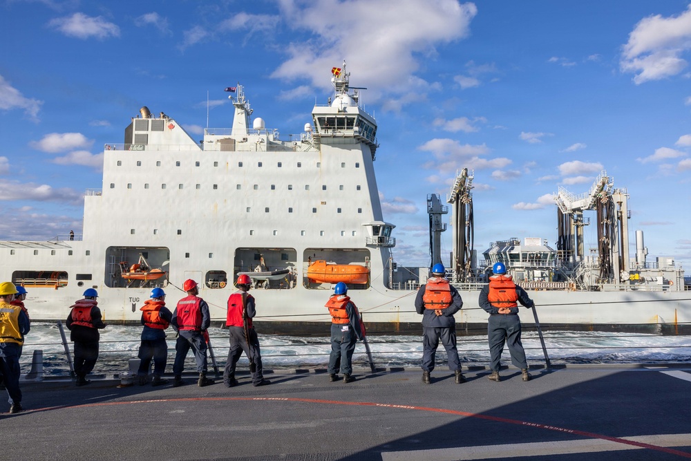 USS Fitzgerald conducts a replenishment-at-sea with MV Asterix during Kakadu 2026