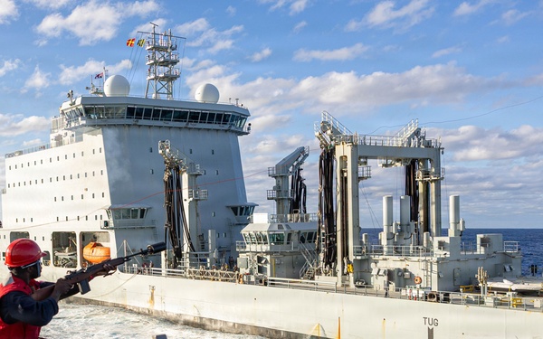 USS Fitzgerald conducts a replenishment-at-sea with MV Asterix during Kakadu 2026