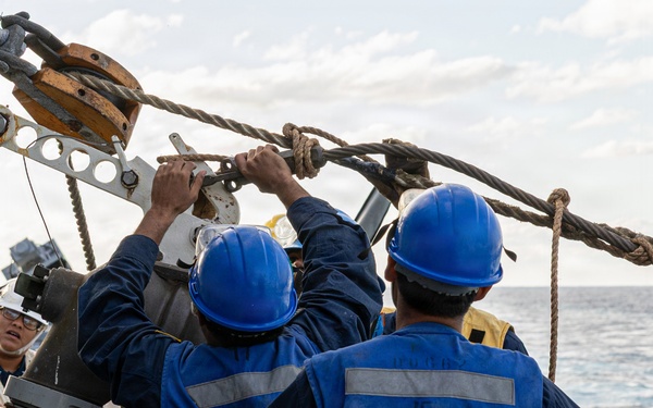 USS Fitzgerald conducts a replenishment-at-sea with MV Asterix during Kakadu 2026