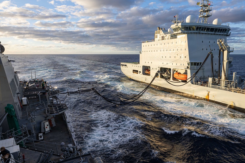 USS Fitzgerald conducts a replenishment-at-sea with MV Asterix during Kakadu 2026