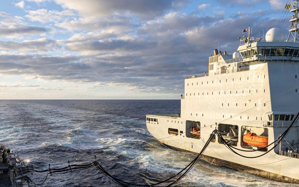 USS Fitzgerald conducts a replenishment-at-sea with MV Asterix during Kakadu 2026