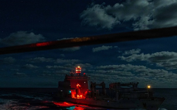 USS Fitzgerald conducts a replenishment-at-sea with MV Asterix during Kakadu 2026