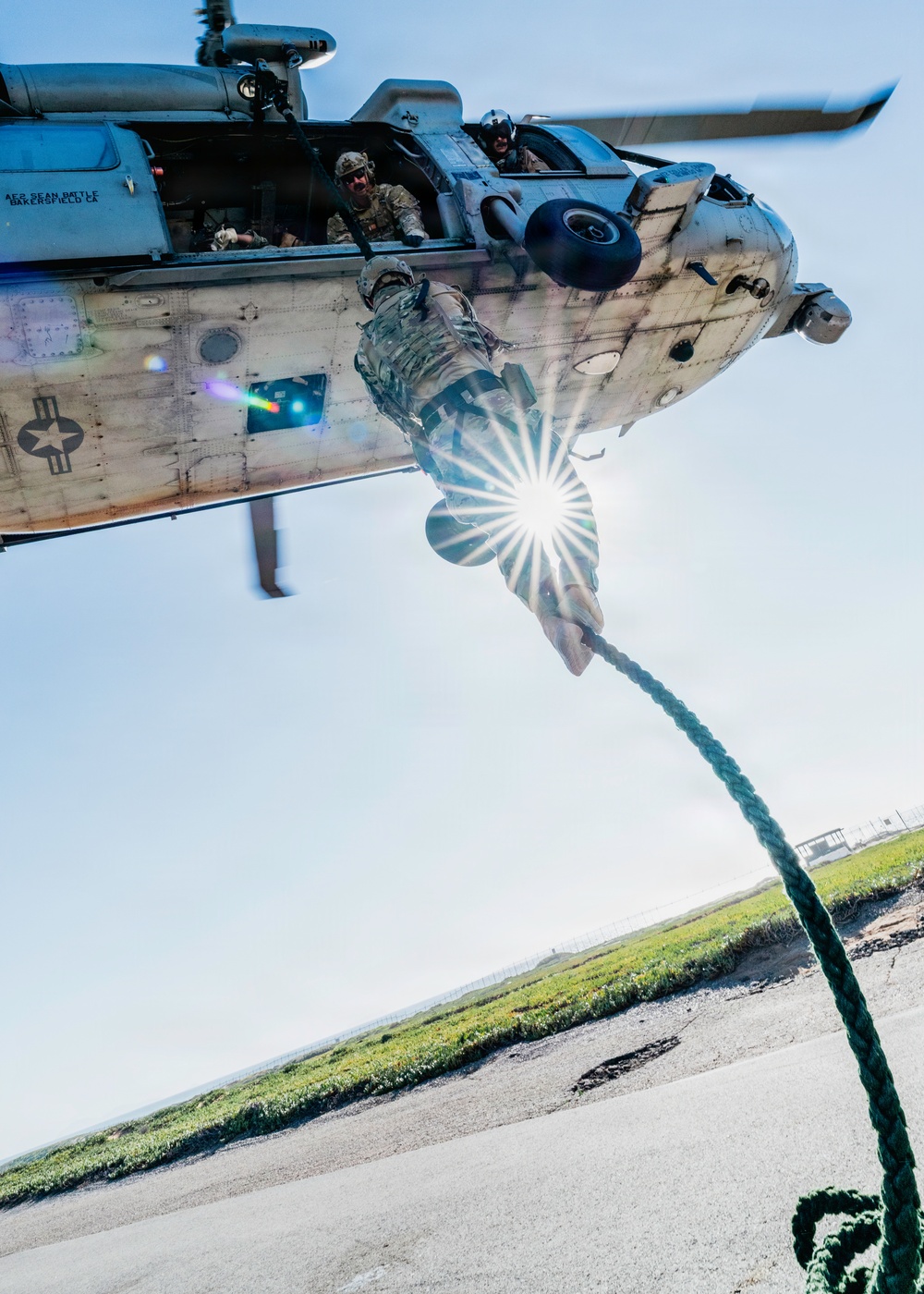 Technicians Practice Daytime Fast-Roping Techniques