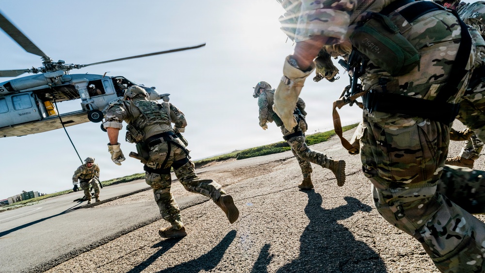 Technicians Practice Daytime Fast-Roping Techniques