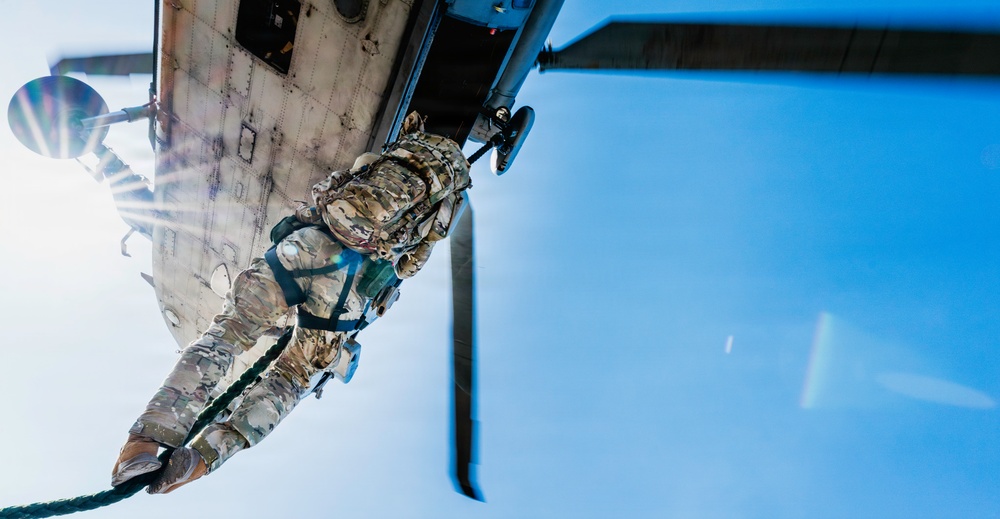 Technicians Practice Daytime Fast-Roping Techniques