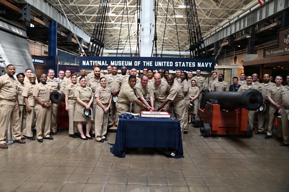 Navy Leadership Cuts Cake for 133rd CPO Birthday