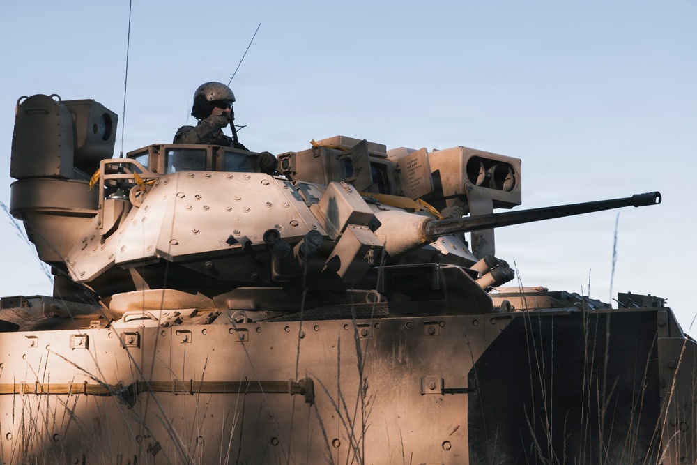 U.S. Soldiers operate Bradley Fighting Vehicle during combined training in Estonia