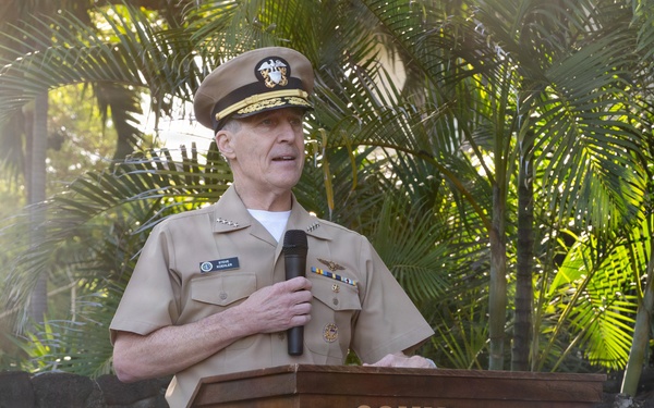 Adm. Steve Koehler, commander, U.S. Pacific Fleet, delivers remarks during the chief petty officer birthday celebration ceremony