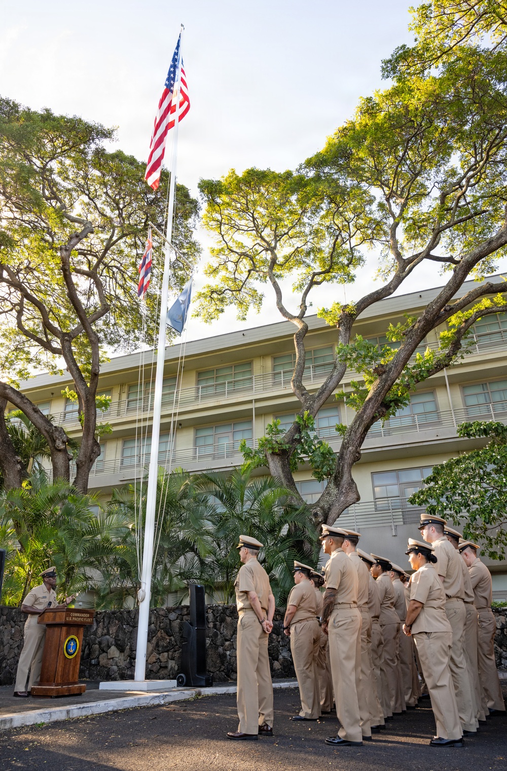U.S. Pacific Fleet Master Chief Don Davis delivers remarks during the chief petty officer birthday celebration ceremony