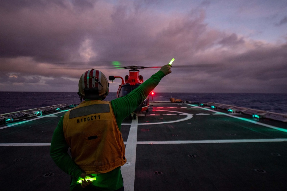 USCGC Midgett (WMSL 757) conducts night flight operations