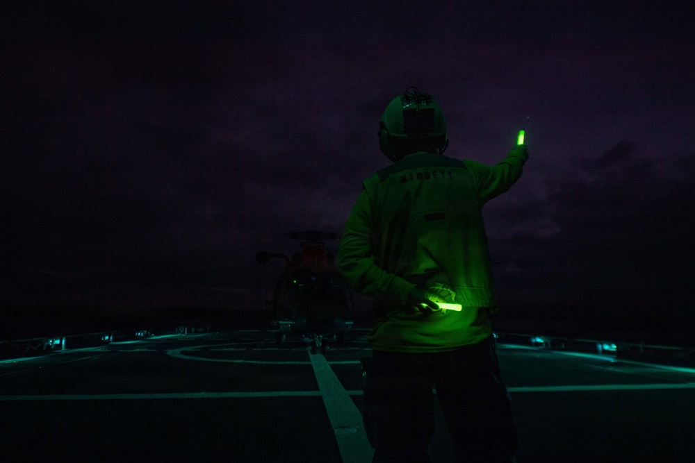 USCGC Midgett (WMSL 757) conducts night flight operations