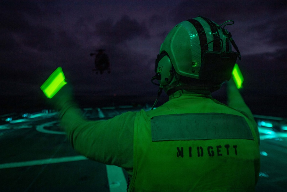 USCGC Midgett (WMSL 757) conducts night flight operations