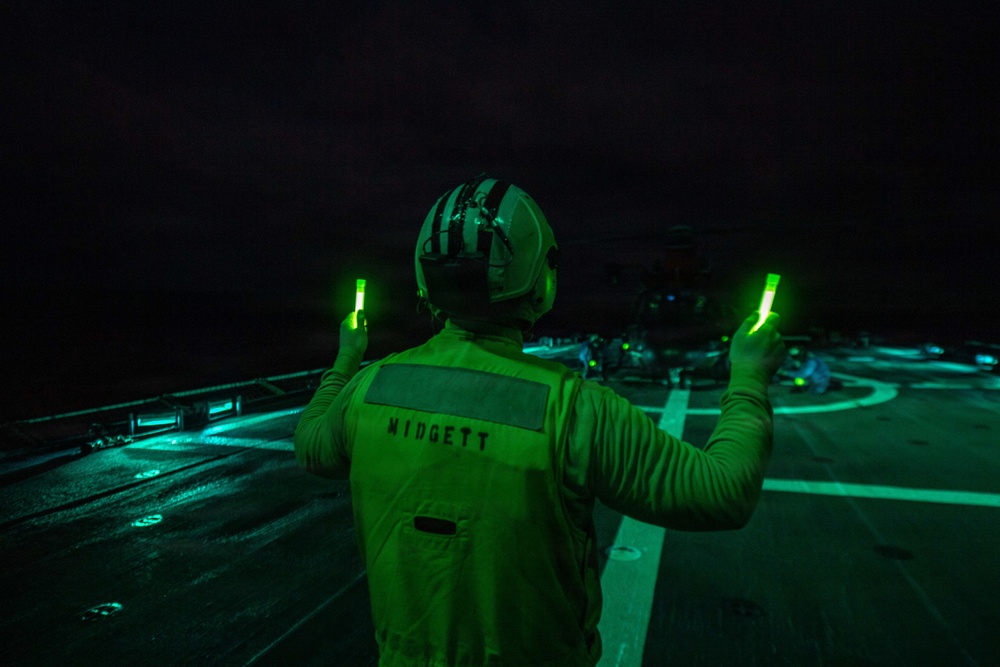 USCGC Midgett (WMSL 757) conducts night flight operations