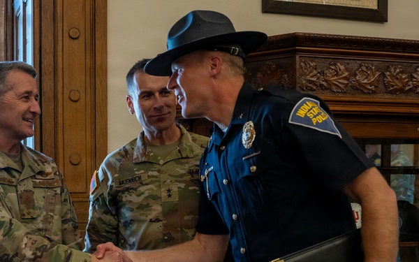 Chief of the National Guard Bureau meets with Indiana governor at Statehouse