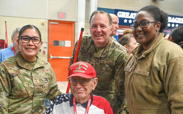 126th Air Refueling Wing Airmen Honor Veterans at Greater St. Louis Honor Flight Send-Off, Celebrate 104th Birthday of Marine Corps Veteran