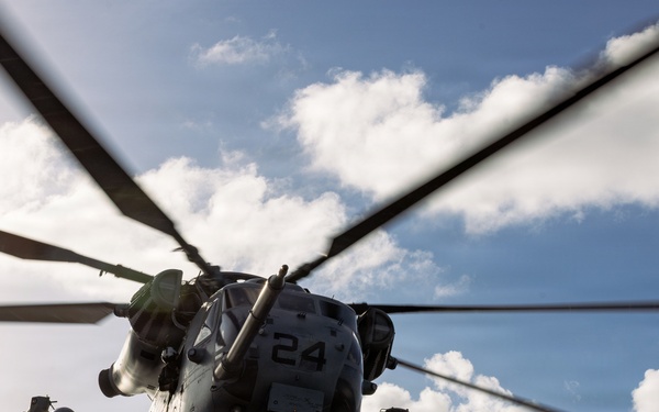 22nd MEU (SOC) | VMM-263 (REIN) CH-53E Flight Operations Aboard USS San Antonio