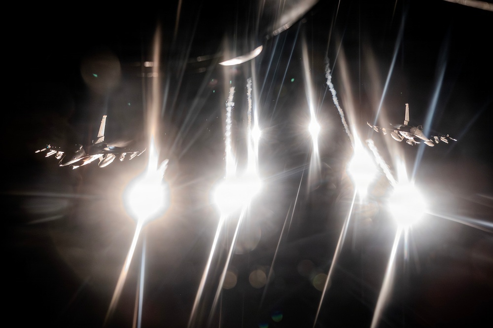 F-16 Fighting Falcons fly during Operation Epic Fury