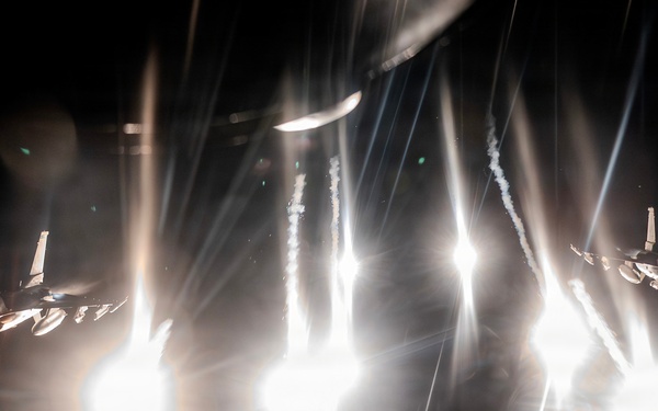 F-16 Fighting Falcons fly during Operation Epic Fury