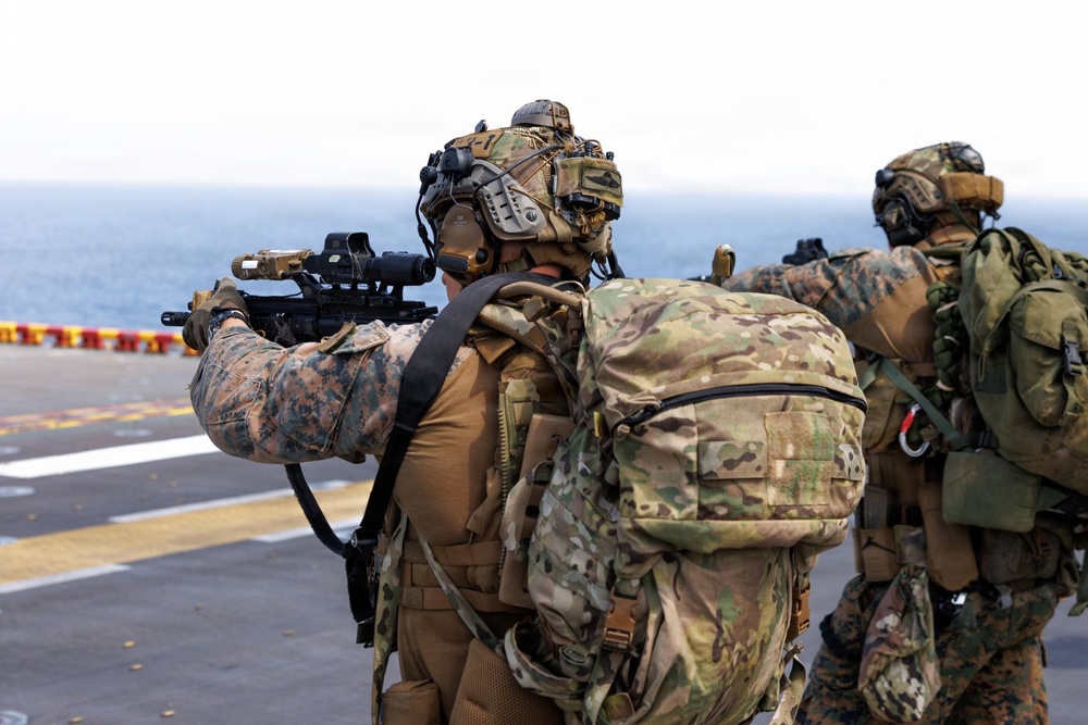 U.S. Marines conduct deck shoot during Operation Epic Fury