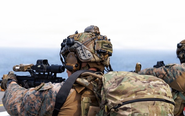 U.S. Marines conduct deck shoot during Operation Epic Fury