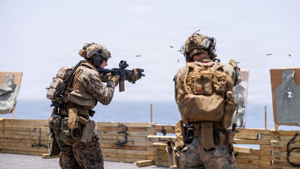 U.S. Marines conduct deck shoot during Operation Epic Fury