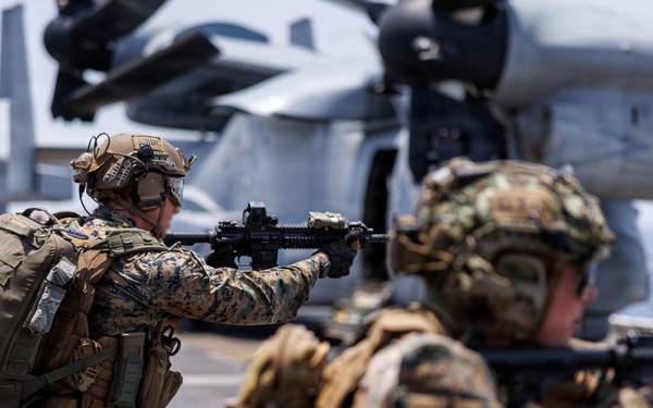 U.S. Marines conduct deck shoot during Operation Epic Fury
