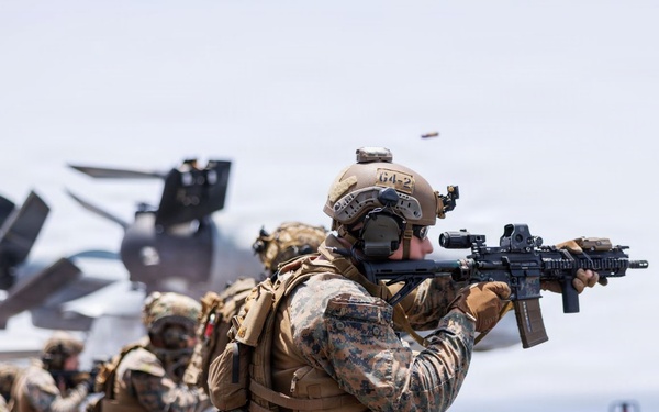 U.S. Marines conduct deck shoot during Operation Epic Fury