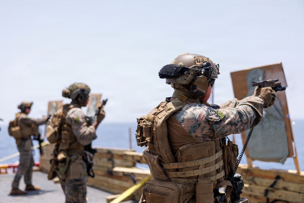 U.S. Marines conduct deck shoot during Operation Epic Fury