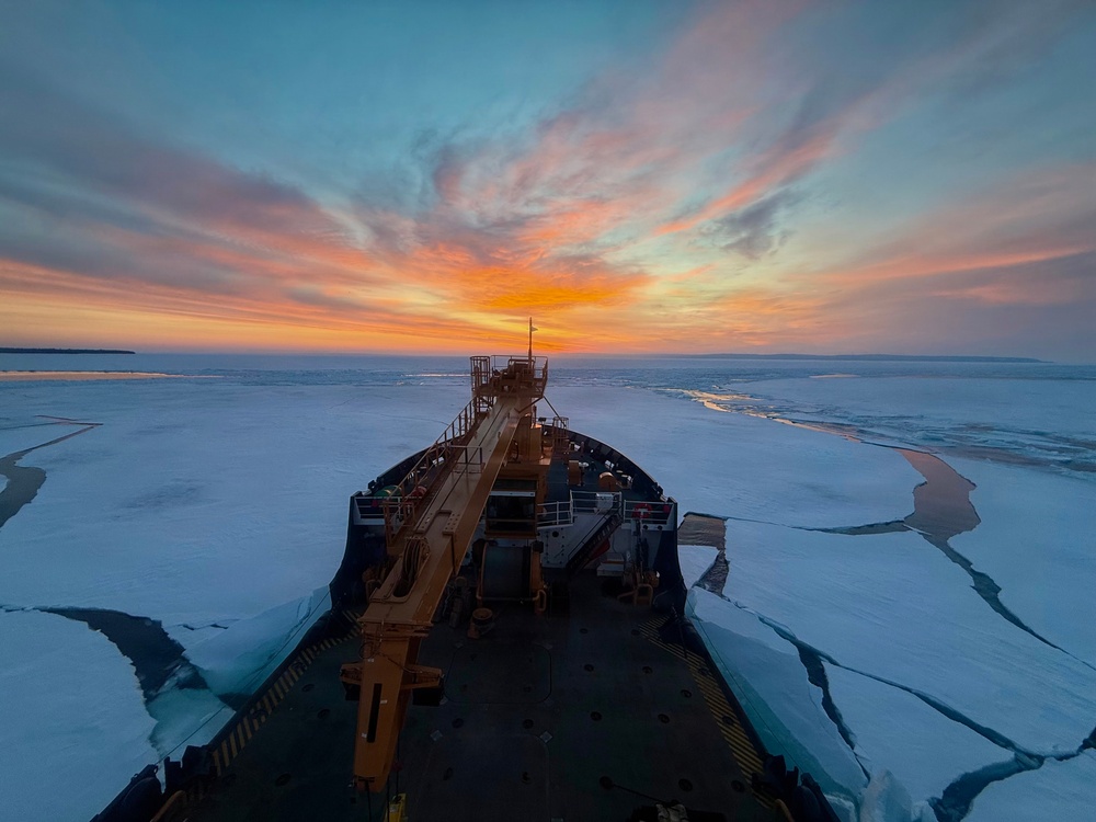 Coast Guard Cutter SPAR (WLB 206) conducts ice-breaking operations in Whitefish Bay