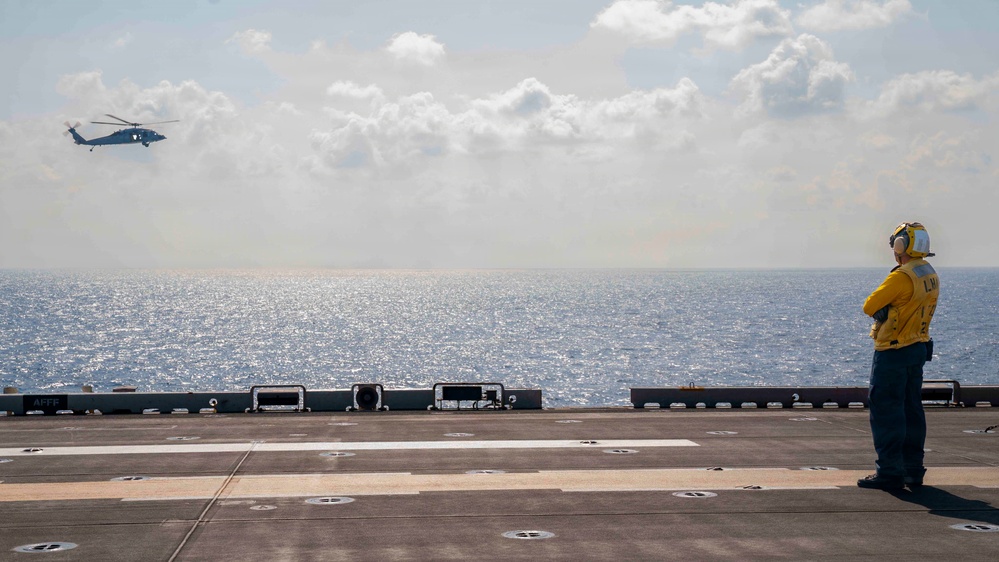 MH-60S Flight Operations aboard USS Tripoli during Operation Epic Fury