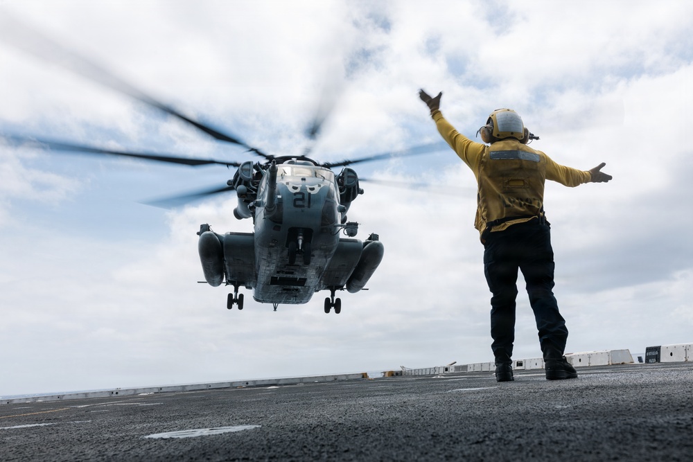 11th MEU Marines, Sailors conduct flight deck operations aboard USS Portland