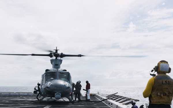 11th MEU Marines, Sailors conduct flight deck operations aboard USS Portland