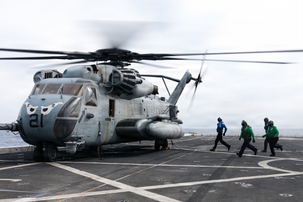 11th MEU Marines, Sailors conduct flight deck operations aboard USS Portland