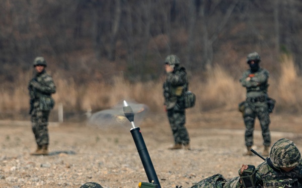 U.S. Marines and ROK Marines Fire Mortars During KMEP 26.1